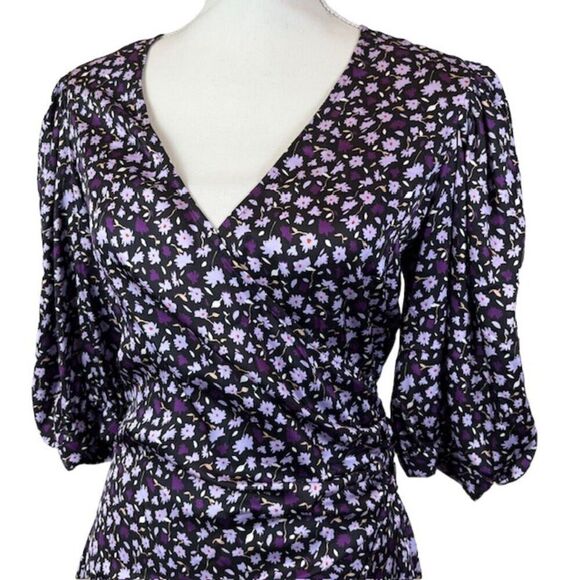 Chinti & Parker Gabriel Floral Mini Dress Black and Purple Wrap Look Size 6 - Picture 3 of 13
